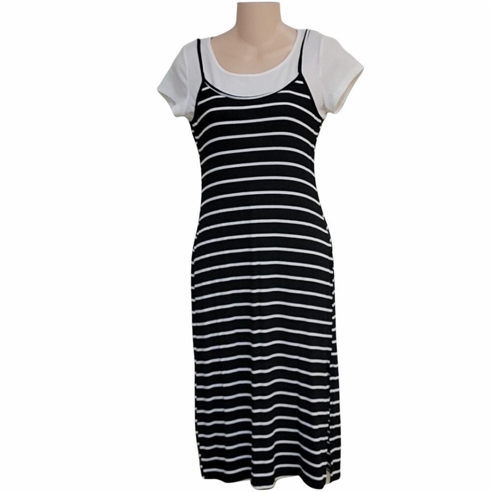 Cute Black & White Striped Dress Size M